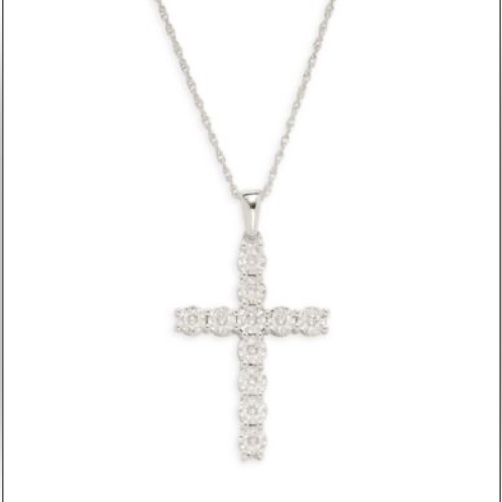 NWT EFFY 0.54 TCW Diamond & Sterling Silver Cross Pendant Necklace - Picture 2 of 2